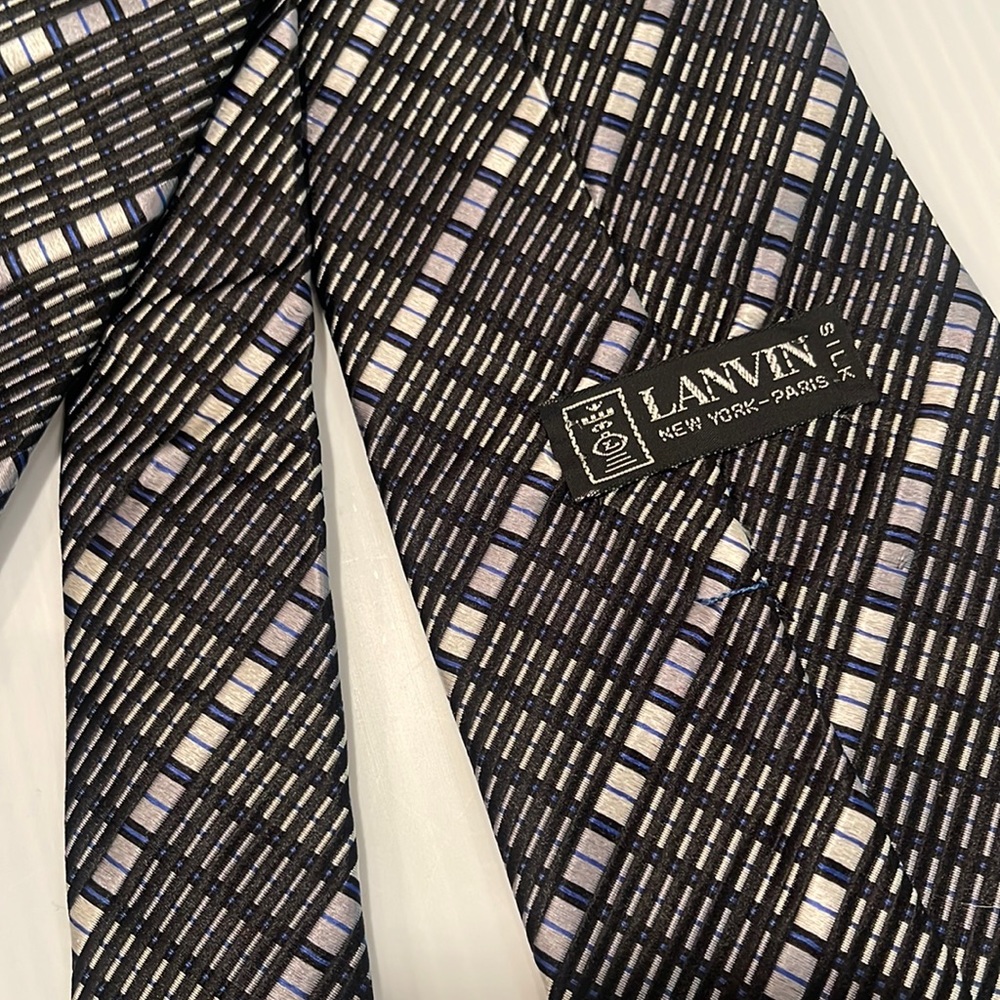 Lanvin vintage very wide 100% silk black and white and blue tie
